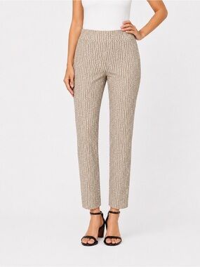 2 Krazy Larry Beige and Cream Printed Ankle Pull On Pants